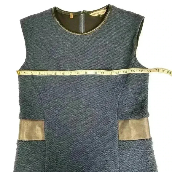 Rebecca Taylor - Navy Dress W/ BlackLeather Panels Round Neck Zip Back Sz 8 - Picture 8 of 13